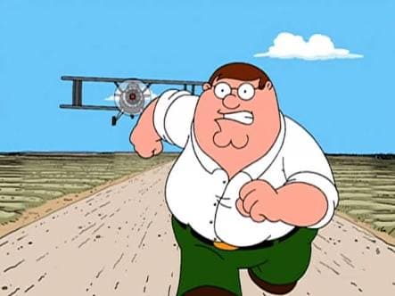 Peter griffin running away for a plane