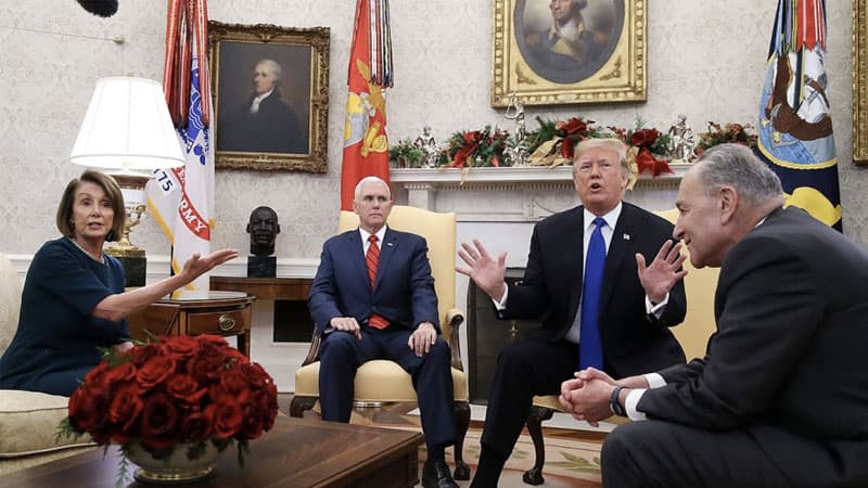 2018 Donald Trump, Mike Pence, Charles Schumer and Nancy Pelosi Oval Office Meeting meme template - Trump Schumer Pence