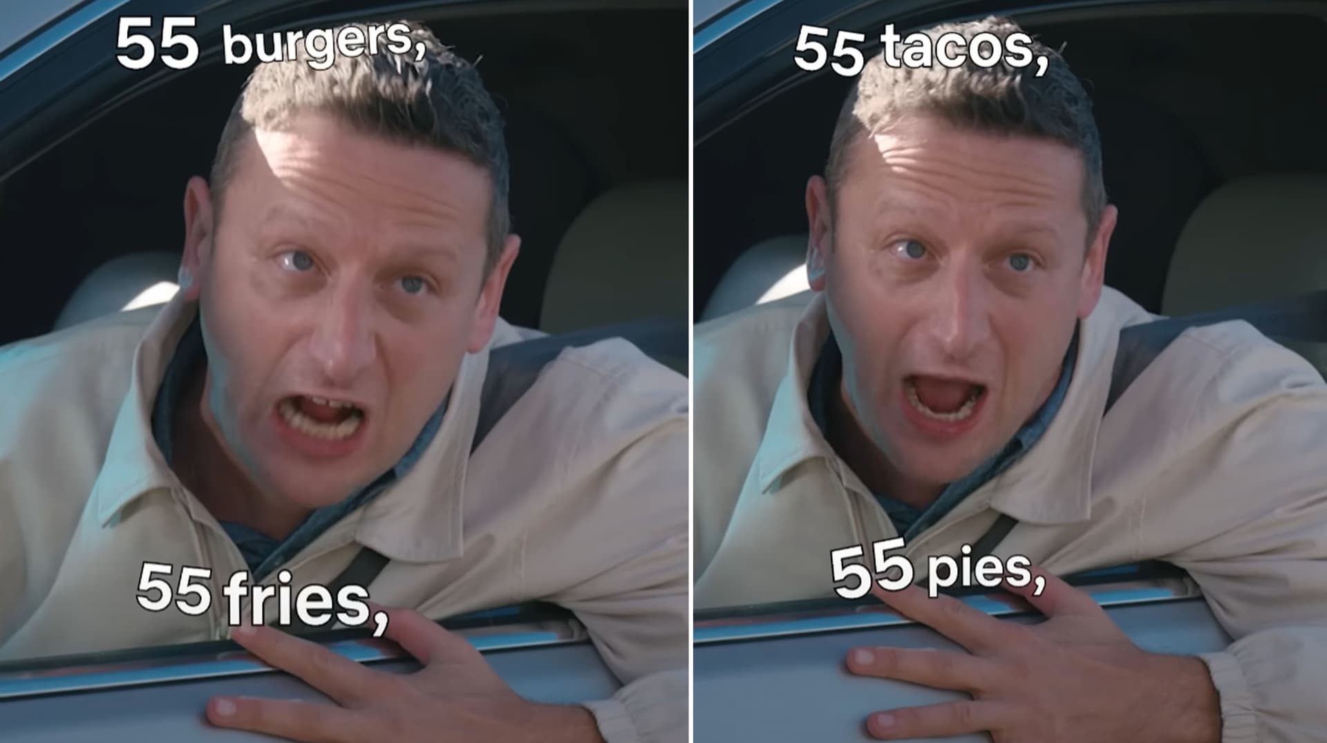 55 Burgers, 55 Fries, 55 Tacos, 55 Pies meme template - 55 Burgers 55 Fries