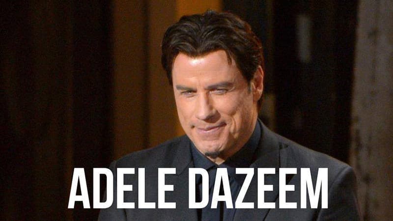 Adele Dazeem / John Travolta Mispronouncing "Idina Menzel" meme template - Adele Dazeem