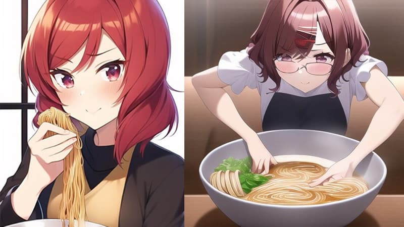 AI Drawings Of Anime Girls Eating Ramen meme template - AI Anime Girl Ramen