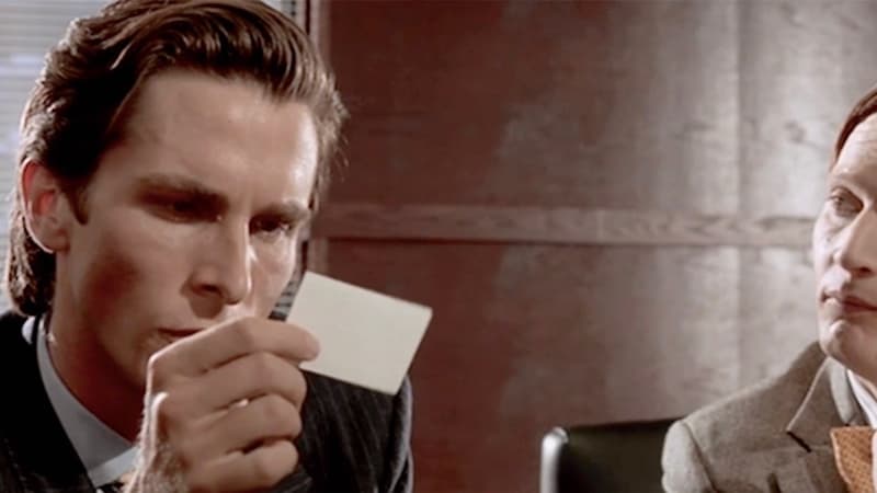 American Psycho Business Card Scene / Let's See Paul Allen's Card meme template - American Psycho Business Card