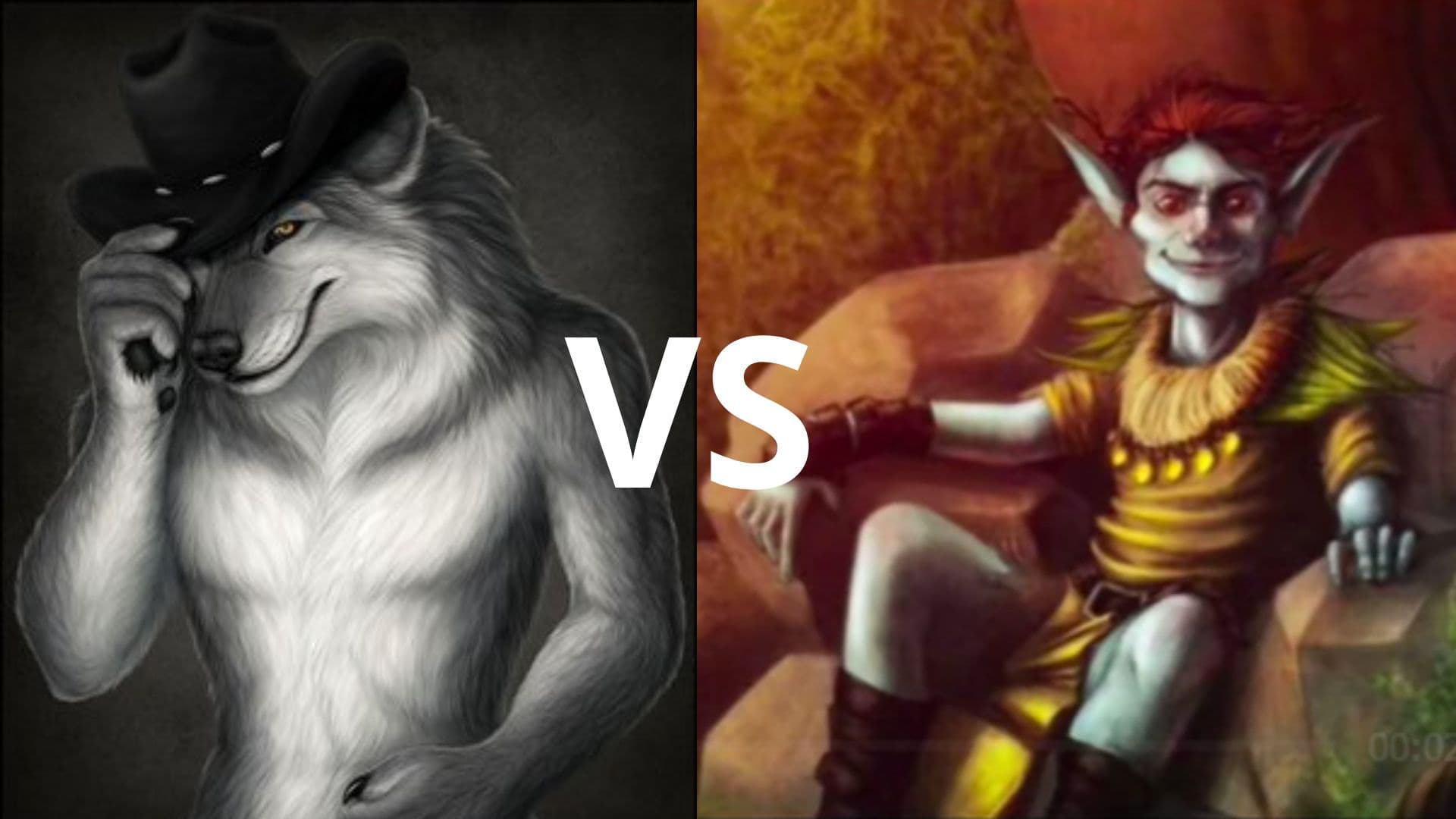 Big Bad Wolf vs. Leprechaun / Loup Malicieux vs. Farfadet Maléfique meme template - Big Bad Wolf vs Leprechaun