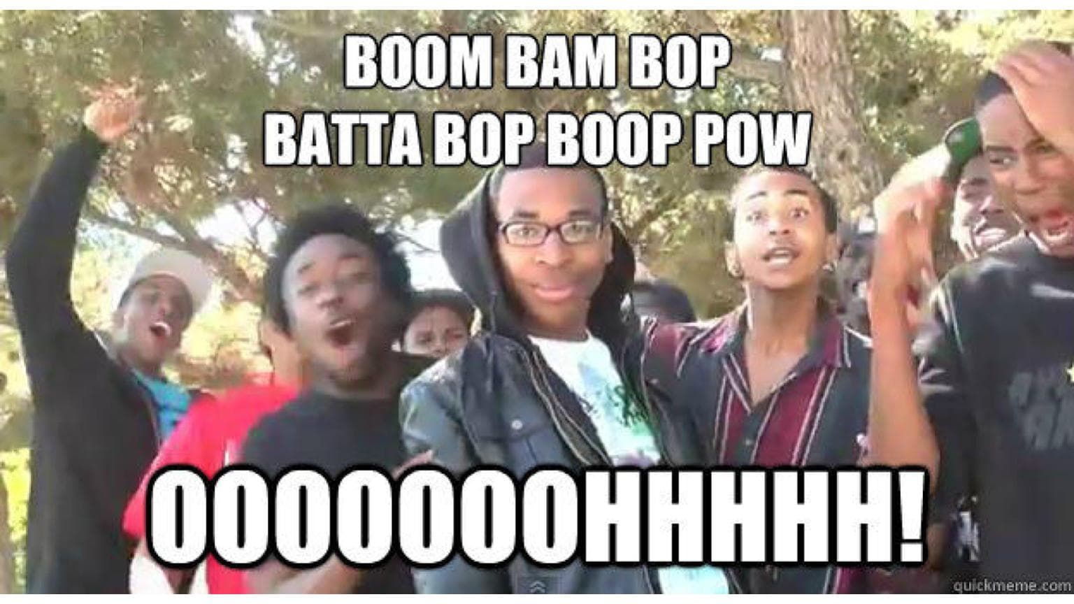 Boom Bop (Boom Bam Bap Bada Bap Bop Pow) meme template - Boom Bam Bap