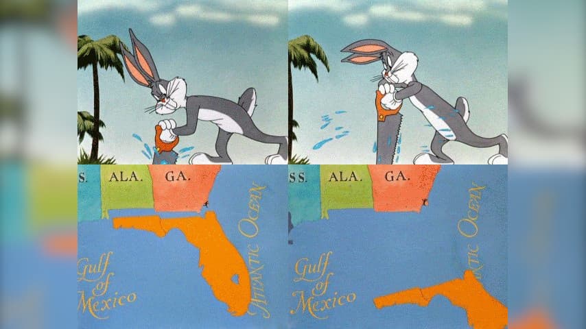 Bugs Bunny Sawing Off Florida meme template - Bugs Bunny Sawing Off Florida