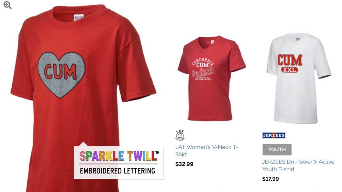 Concordia University of Michigan "CUM" Merchandise meme template - Concordia University Michigan