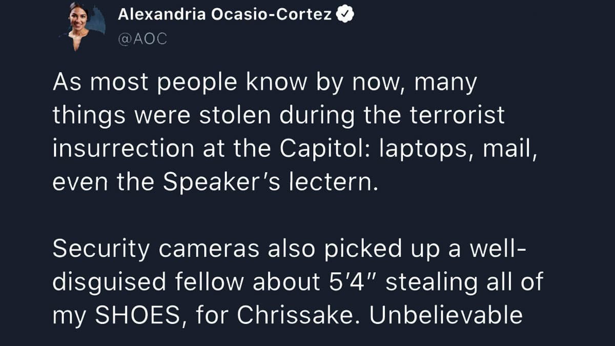 Congresswoman Alexandria Ocasio-Cortez's Stolen Shoes Tweet meme template - AOC Stolen Shoes