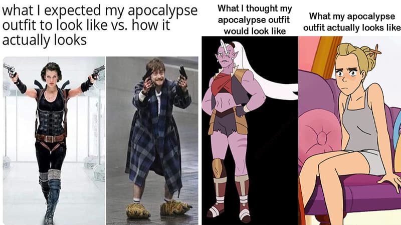 Coronavirus Apocalypse Outfits Expectations vs. Reality meme template - Coronavirus Apocalypse Outfits