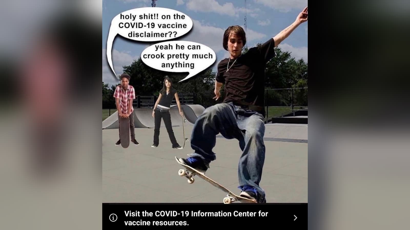 COVID-19 Vaccine Information Disclaimer / He Can Crook Pretty Much Anything meme template - COVID-19 Vaccine Disclaimer