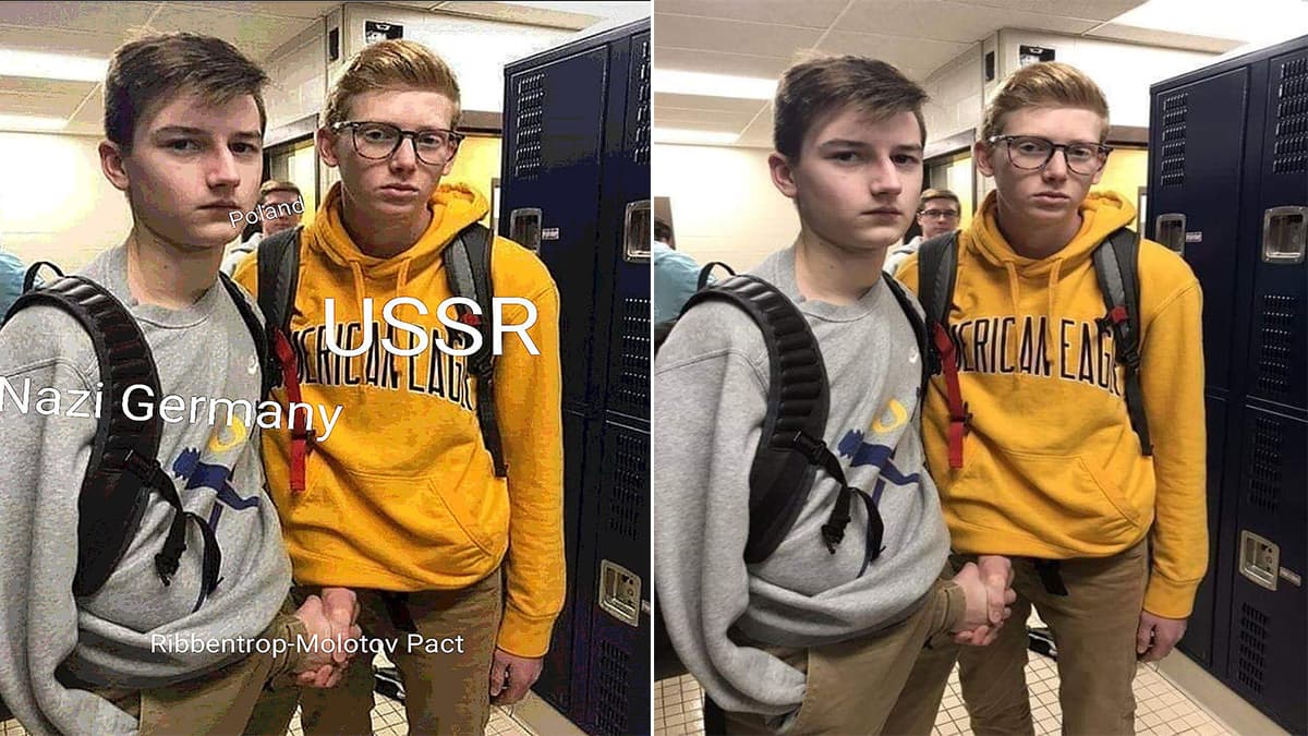 Crotch Handshake / Friends Shaking Hands Through Pants Zipper meme template - Crotch Handshake