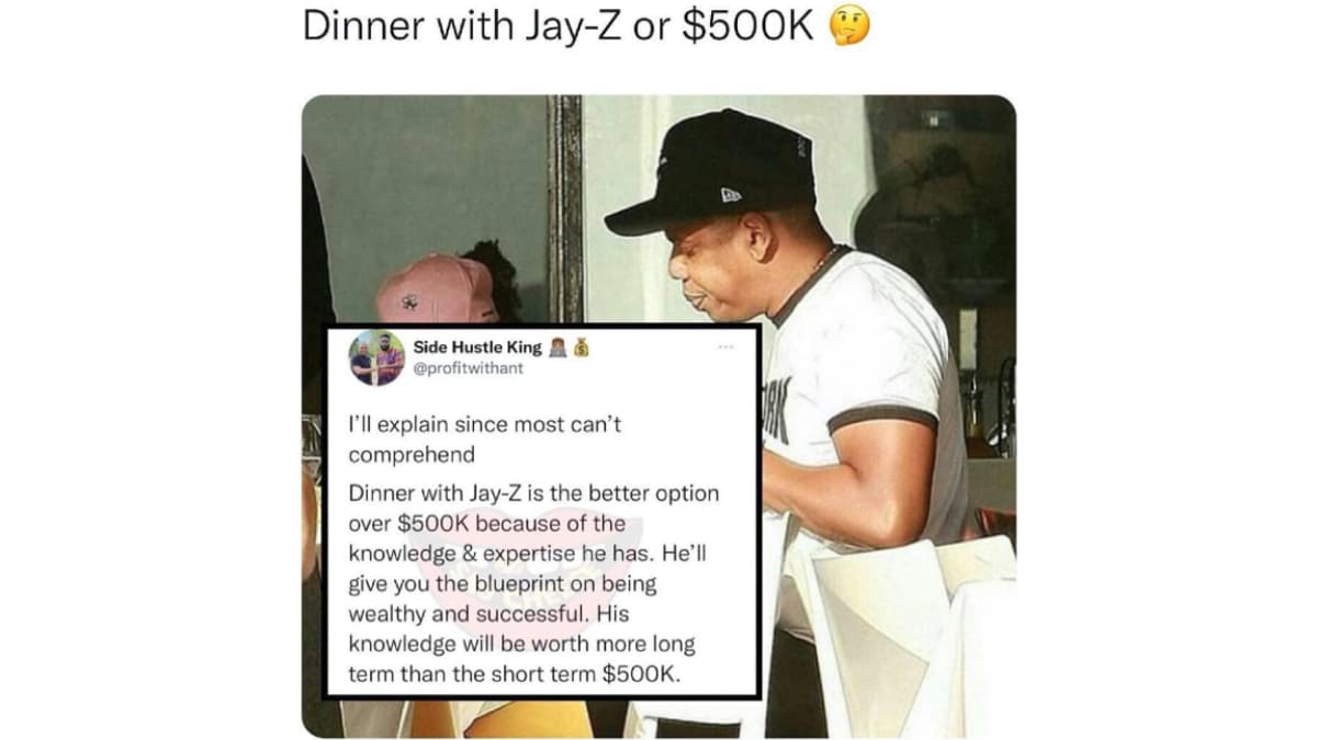 Dinner With Jay-Z Or $500k meme template - Dinner With Jay-Z