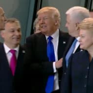 Donald Trump's NATO Summit Shove meme template - Donald Trump NATO Shove