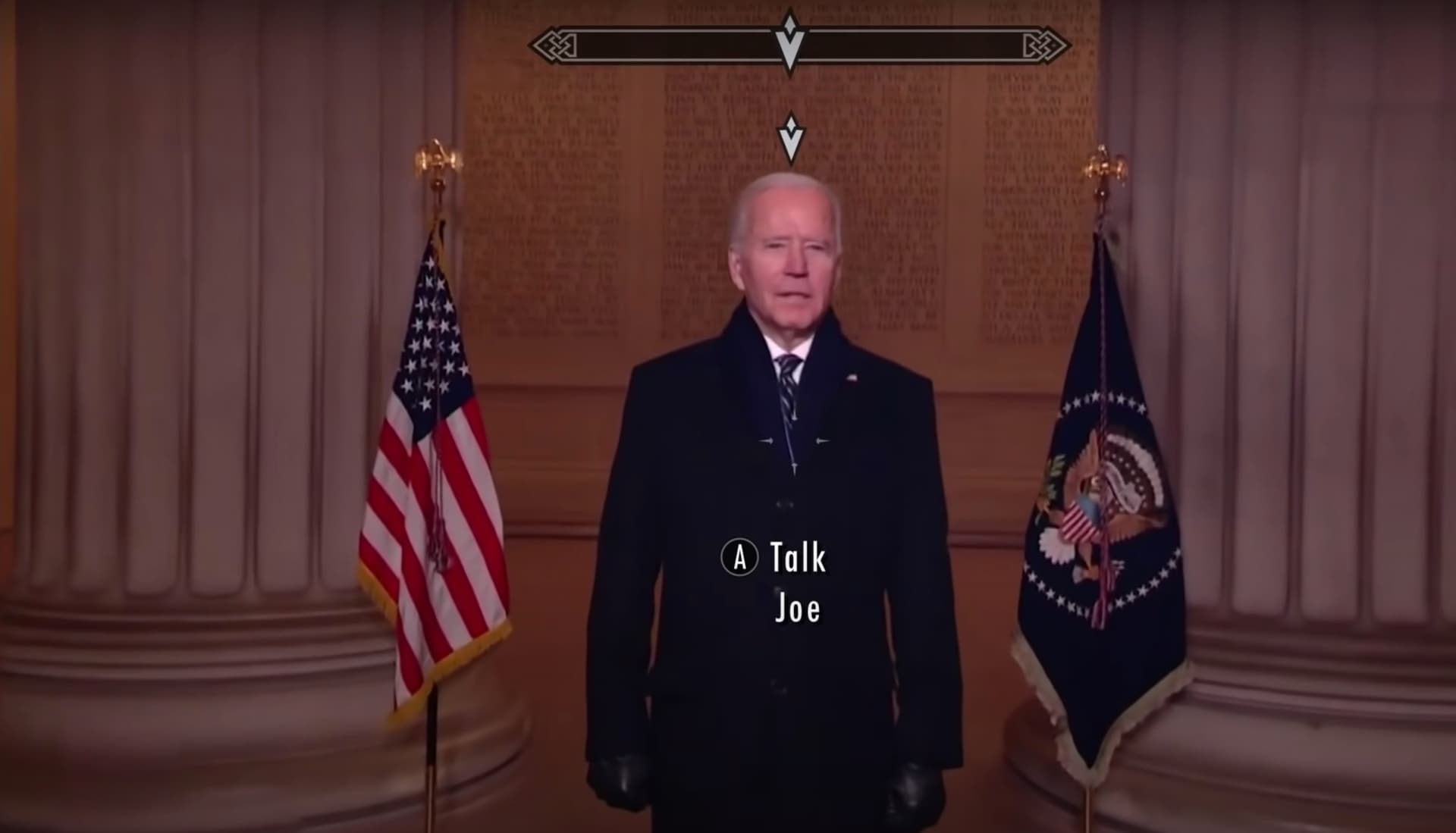 Elder Scrolls NPC Joe Biden meme template - Elder Scrolls NPC Joe Biden