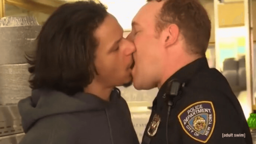 Eric Andre Kissing Police Officer meme template - Eric Andre Kissing Cop