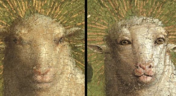 Ghent Altarpiece Lamb Restoration meme template - Ghent Altarpiece Lamb