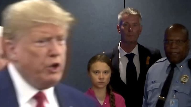 Greta Thunberg Stares at Donald Trump meme template - Greta Thunberg Stares at Trump