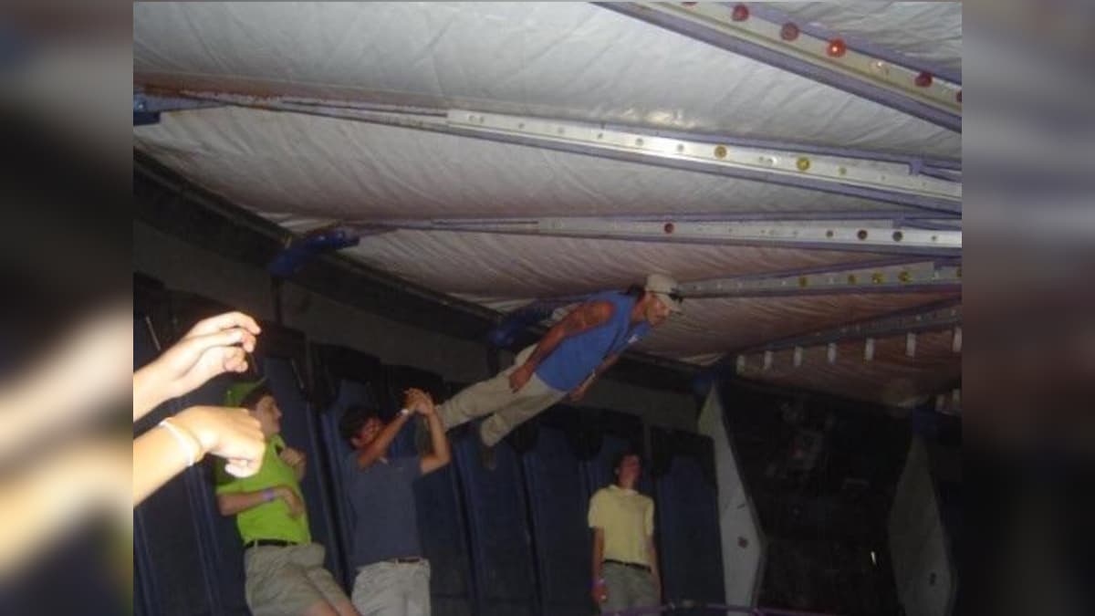 He Leaned Back Too Far and Rippen Through That Canvas Ceiling meme template - He Leaned Back Too Far