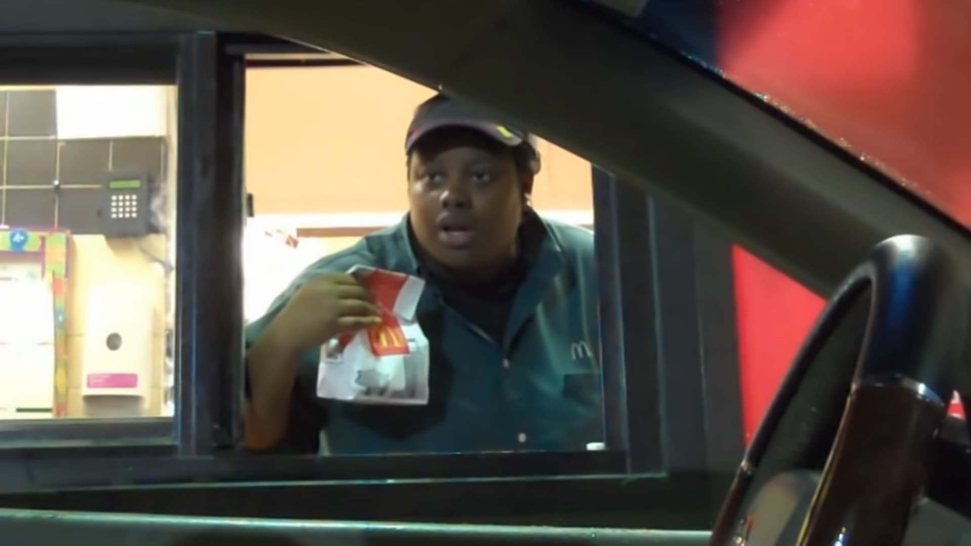 "Here's Your-" / Surprised Fast Food Worker meme template - Surprised Fast Food Worker