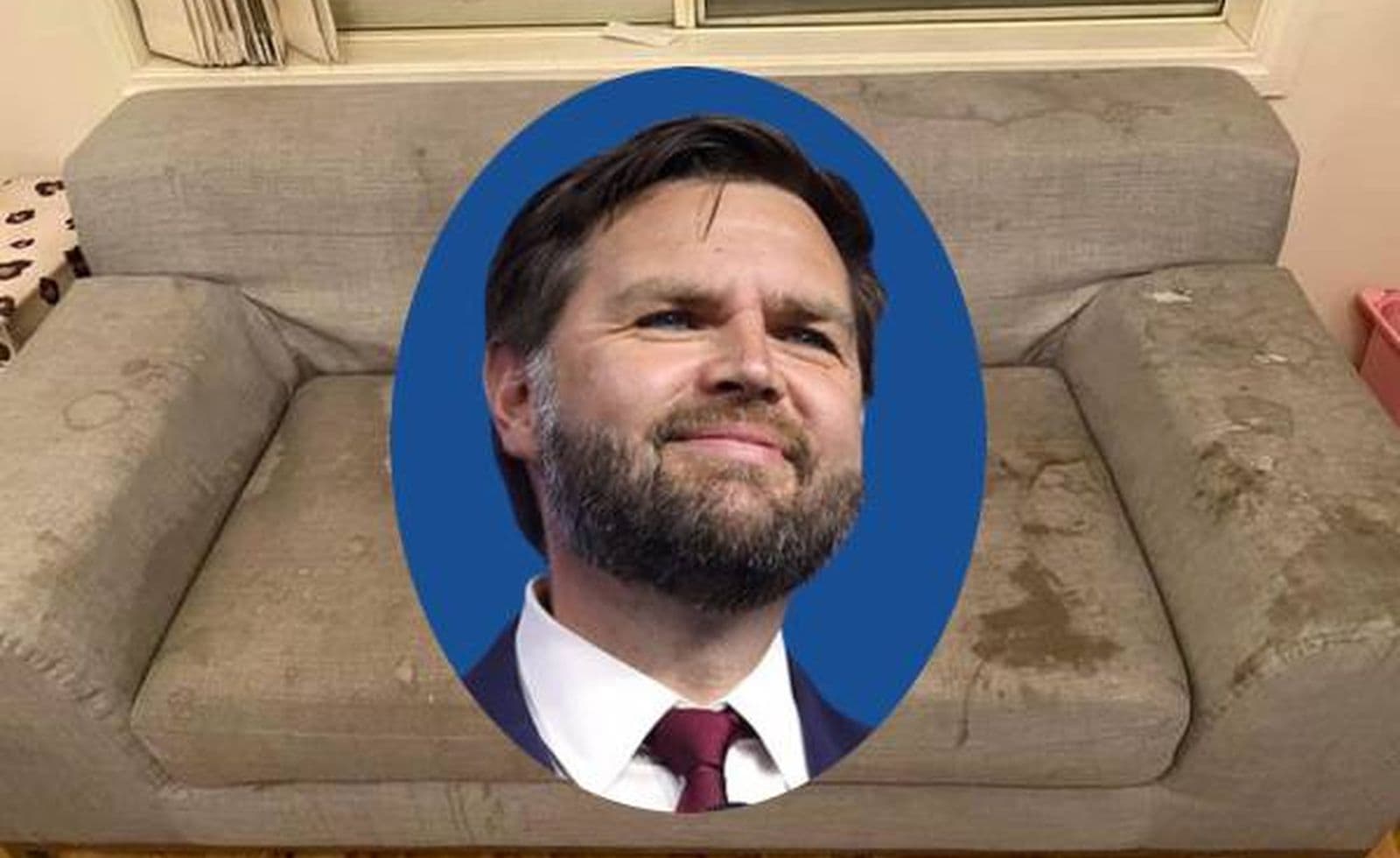 J.D. Vance Couch Cushion Story Hoax meme template - J.D. Vance Couch