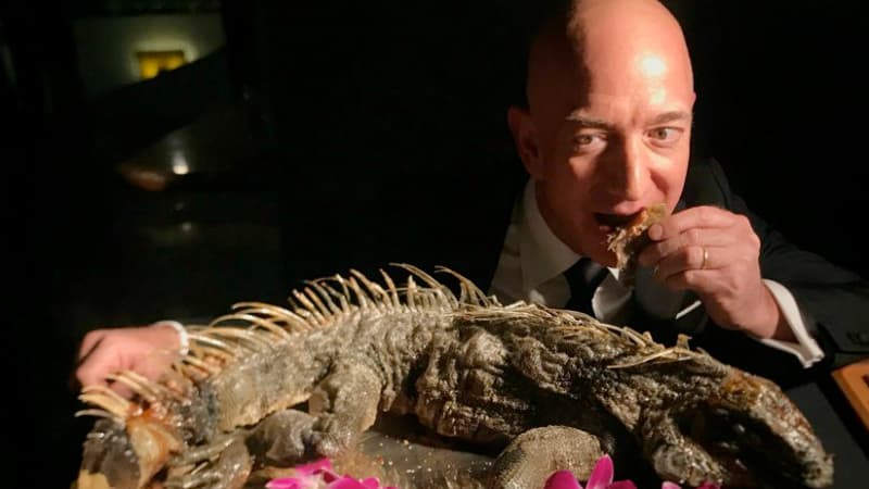 Jeff Bezos Eating an Iguana meme template - Jeff Bezos Eating an Iguana