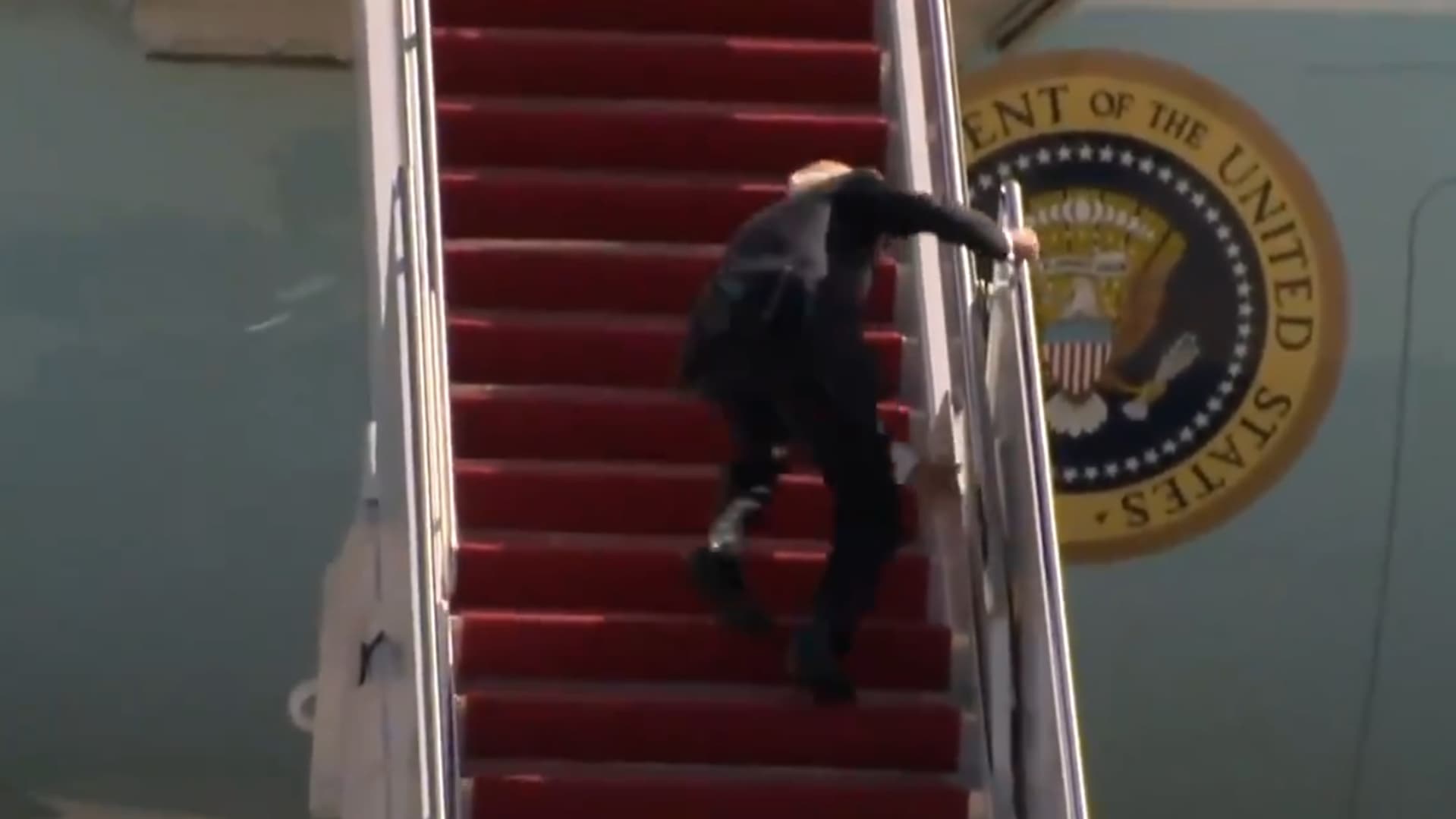 Joe Biden Tripping on Boarding Stairs meme template - Joe Biden Tripping