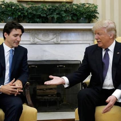 Justin Trudeau's Handshake With Donald Trump meme template - Trudeau Trump Handshake