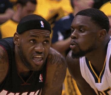 Lance Stephenson Blowing in LeBron James' Ear meme template - Lance Stephenson Blowing Ear