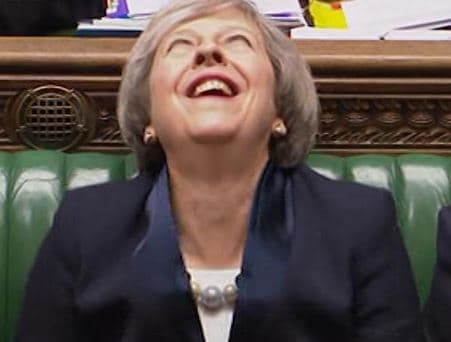 Laughing Theresa May meme template - Laughing Theresa May