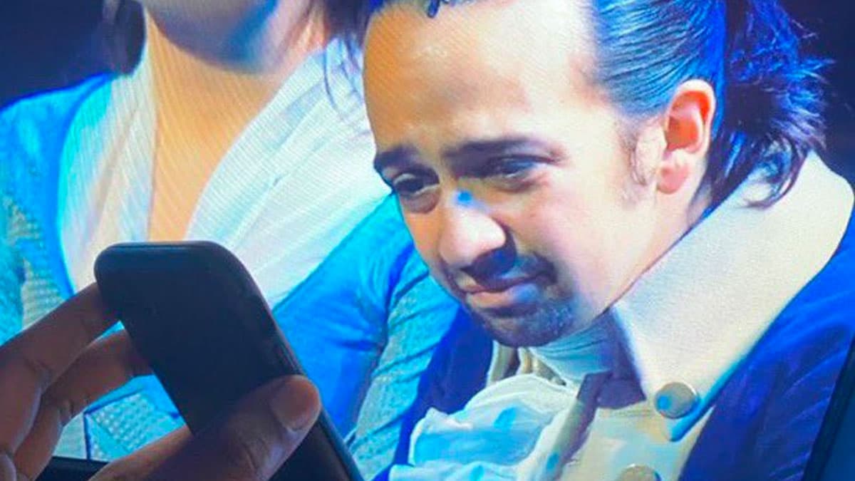Lin-Manuel Miranda on TV Reading Off A Smartphone meme template - Lin-Manuel Miranda