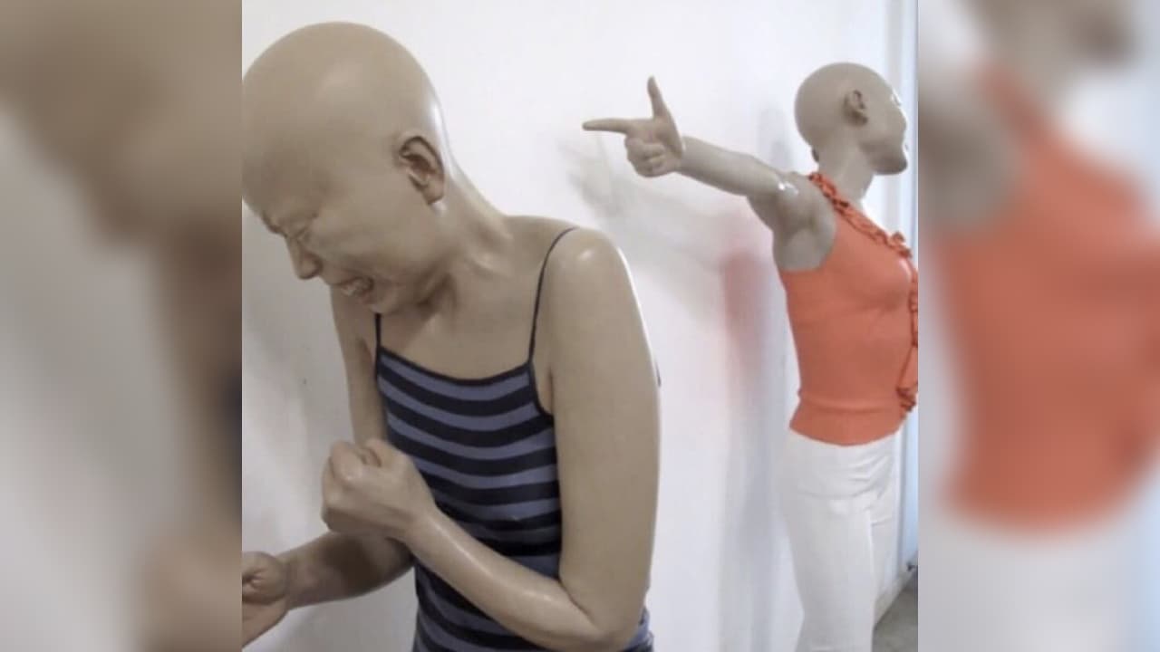 Mannequin Pointing at Crying Mannequin / This MF Paid For Twitter meme template - Mannequin Pointing at Crying Mannequin
