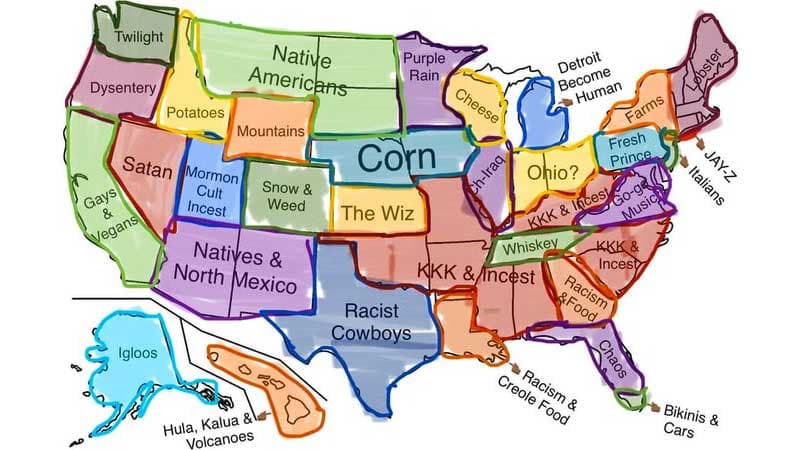Map Of USA Cultural Stereotypes meme template - USA Cultural Stereotypes Map