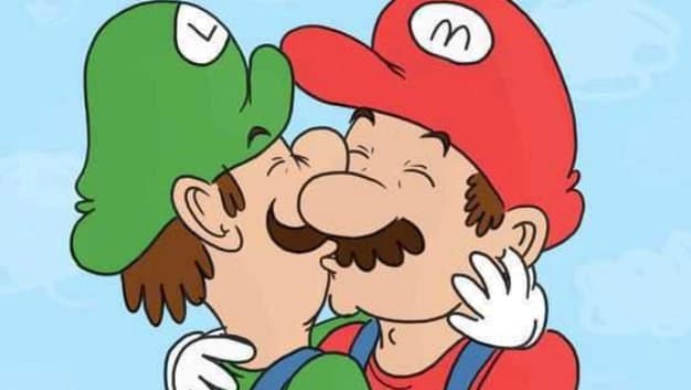 Mario and Luigi Kissing meme template - Mario and Luigi Kissing