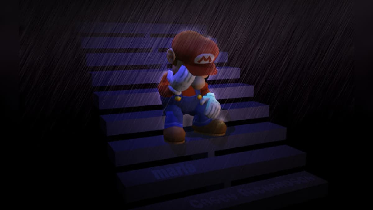 Mario Crying In The Rain On Steps meme template - Mario Crying In The Rain