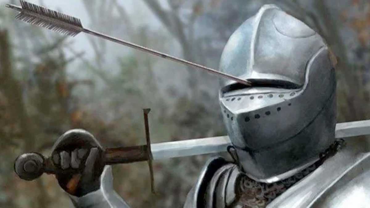 Medieval Knight with Arrow In Eye Slot meme template - Medieval Knight