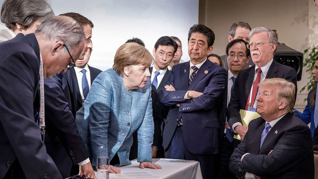 Merkel and Trump G7 Summit Photograph meme template - Merkel and Trump G7
