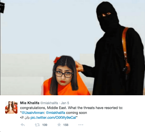 Mia Khalifa Death Threats meme template - Mia Khalifa