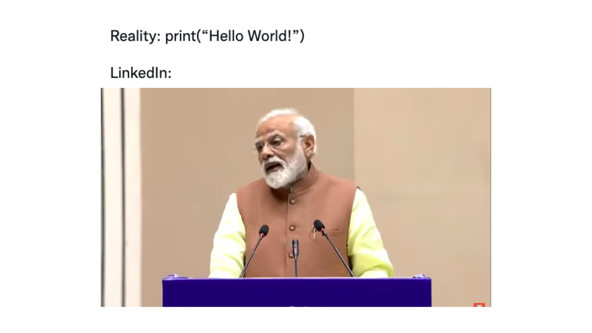 Modi Saying "Big Data, Machine Learning Blockchain, Artificial Intelligence" meme template - Modi Tech