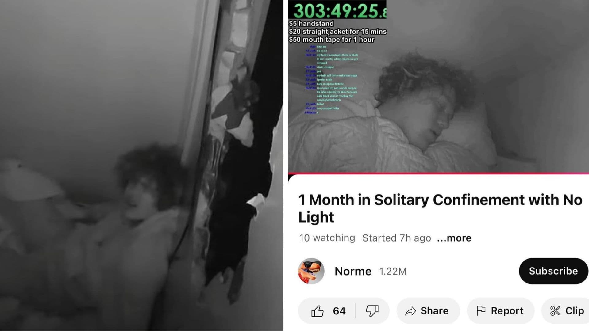 Norme's Solitary Confinement Livestream meme template - Norme Solitary Confinement