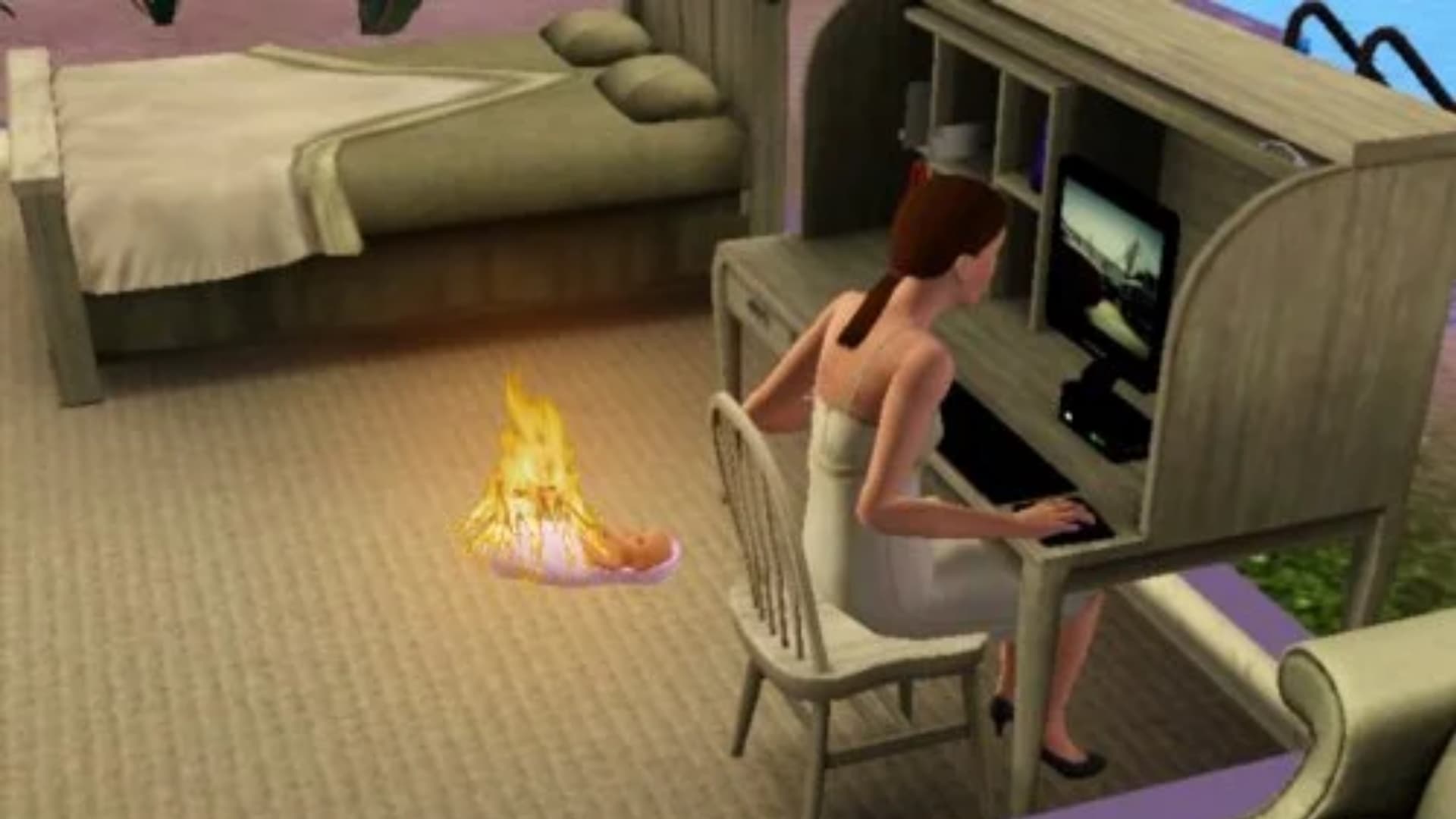 Not Now, Sweetie, Mommy's Cyberbullying / Sims Baby on Fire meme template - Not Now Sweetie