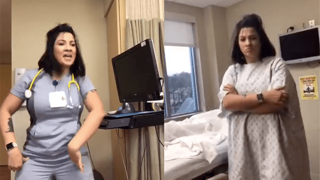 Nurse Dancing to Patient Hyperventilating TikTok Controversy meme template - Nurse Dancing TikTok