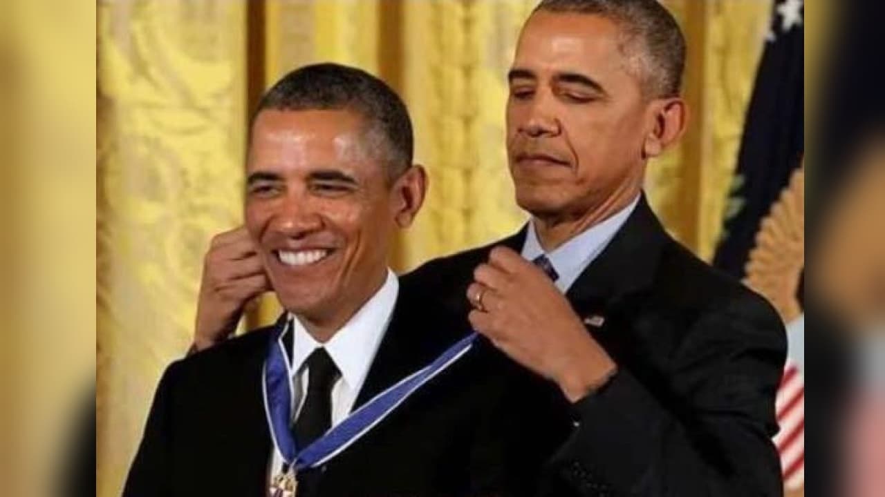 Obama Awards Obama a Medal meme template - Obama Awards Obama a Medal