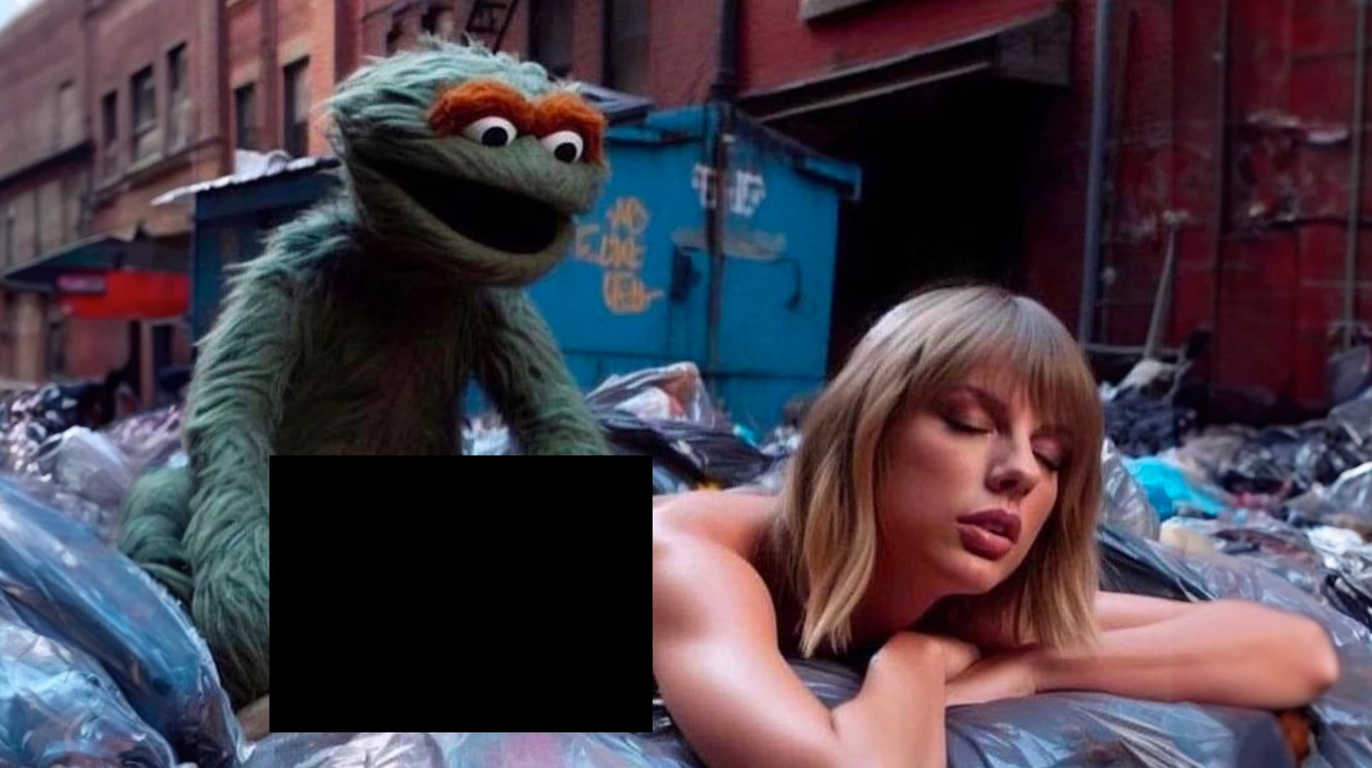 Oscar the Grouch Taylor Swift AI Image meme template - Taylor Swift Oscar the Grouch
