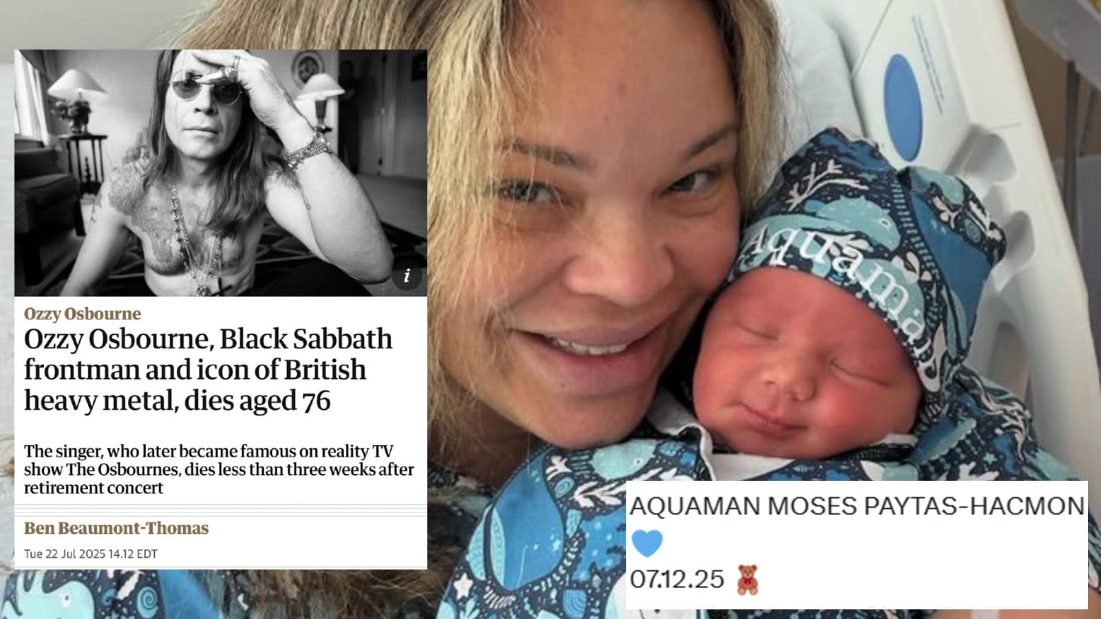 Ozzy Osbourne Reincarnated as Trisha Paytas' Baby Aquaman meme template - Ozzy Osbourne Reincarnation