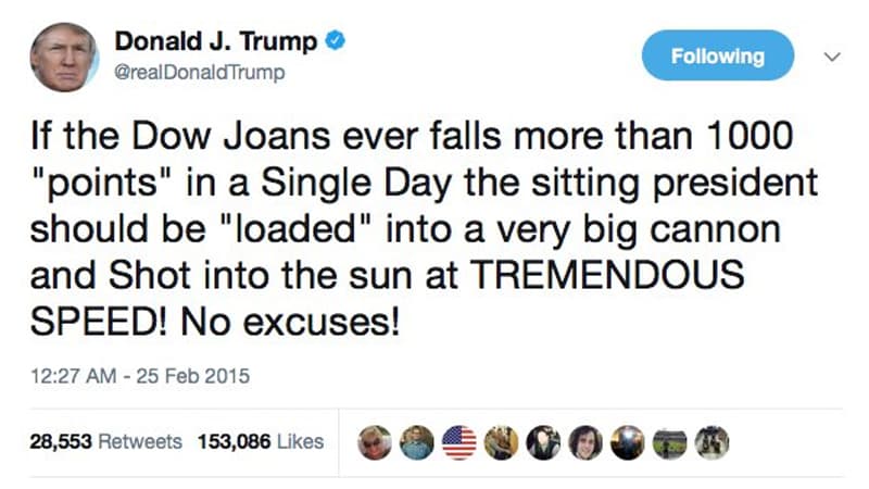 Parody Donald Trump "Dow Joans" Tweet meme template - Donald Trump Tweet