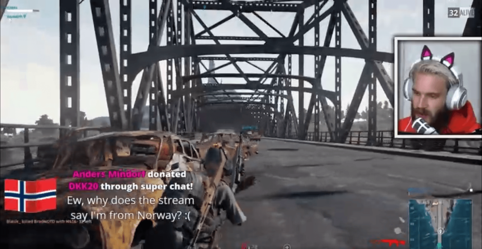 PewDiePie's PUBG Livestream N-Word Controversy meme template - PewDiePie PUBG Bridge