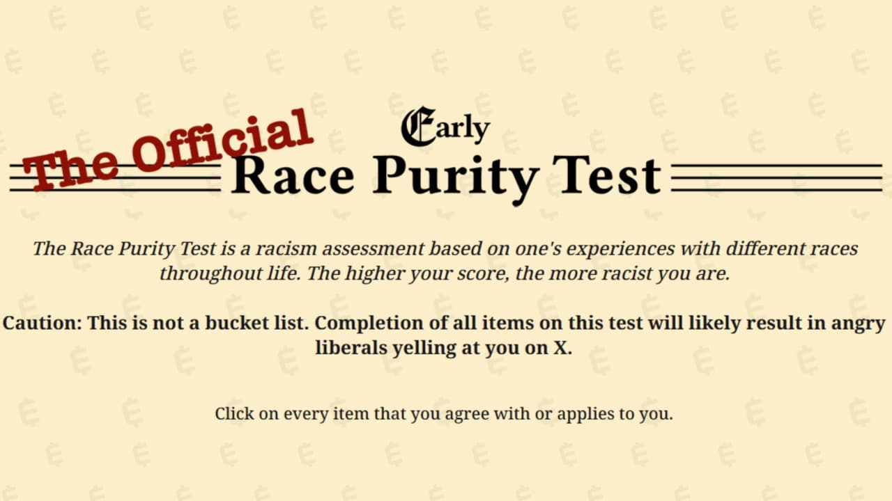 Race Purity Test meme template - Race Purity Test
