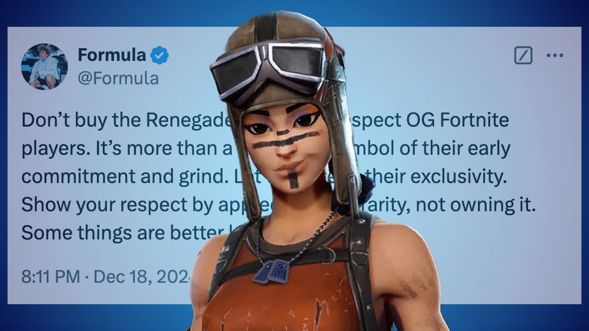 Renegade Raider Copypasta / Don't Buy the Renegade Skin If You Respect OG Fortnite Players meme template - Renegade Raider Copypasta