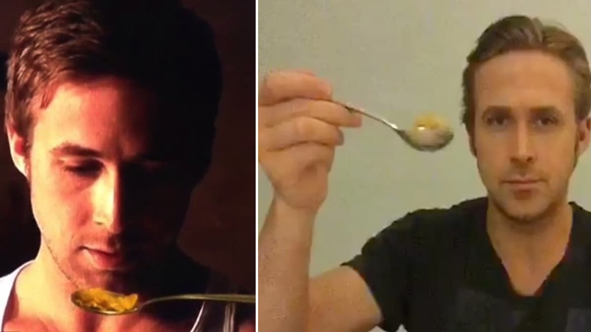 Ryan Gosling Won't Eat His Cereal meme template - Ryan Gosling Won't Eat His Cereal