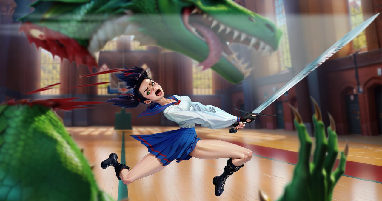 Shad M. Brooks "AI Art Supposedly Takes No Effort" / Girl Beheading Dragon Controversy meme template - Shadiversity AI Art