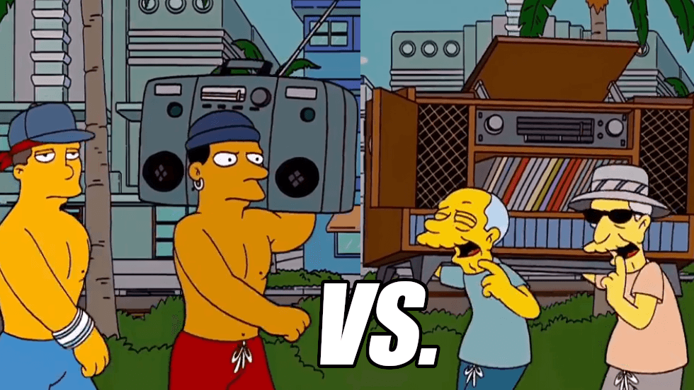 Simpsons Boombox (New vs Old) meme template - Simpsons Boombox Maker